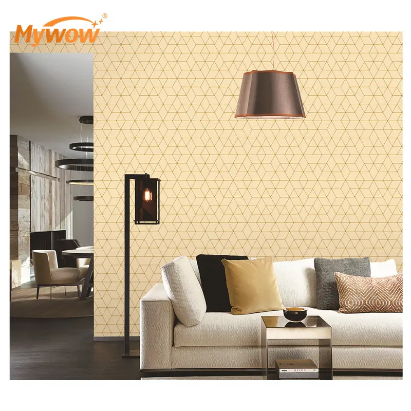 Guangzhou Großhandel 0,53 m geometrische goldene Linien Muster wasserdichte PVC-Wandpappe