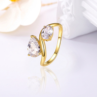 Anillo de Compromiso y Boda para Mujer, Exquisito y Único, Chapado en Oro de 14K, Plata 925, con Dos Piedras Ovaladas y de Pera, Circonita Cúbica