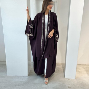 Elegante Abaya de mujer musulmana Eid con bufanda bordada caftán marroquí cárdigan vestido para Ramadán túnica larga de Turquía Dubai - Product Image 4