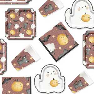 DAMAI Halloween Party Supplies Halloween Paper Plates Cups Napkins Party Disposable Tableware Set Birthday Favor for 8 Guests - Product Image 5