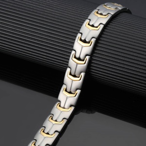Bracelet de thérapie classique Junhong, plaqué or, en acier inoxydable, chaîne à maillons, unisexe, soulagement de la douleur, arthrite, détoxification lymphatique, tension artérielle - Product Image 2