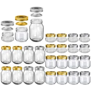 Glass Storage Jar With Lid Hot Sale Wholesale 4oz 8oz 16oz Clear Wide Mouth Glass Mason Jar Canning Food Storage Jar With Metal Lid