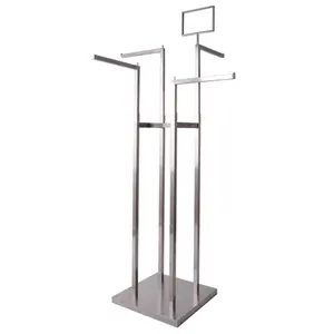 Chrom 4 Way Clothing Stand Display Classic Electro Plating 4 Arms Silver Display Clothing Rack With Branding