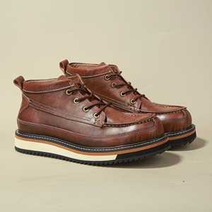 Men's Newly Designed Genuine Leather Retro Elevator <b>Shoes</b> Brown Lace up Round Toe Breathable Walking Leather <b>Shoes</b> - Product Image 1