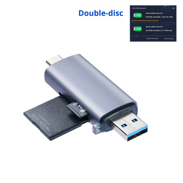 Dual Slot TF/SD Dual Card Simultaneous Reading/Writing USB3.0/Type-C OTG Card Reader Plug/Play for  Phone, Computer, and Tablets