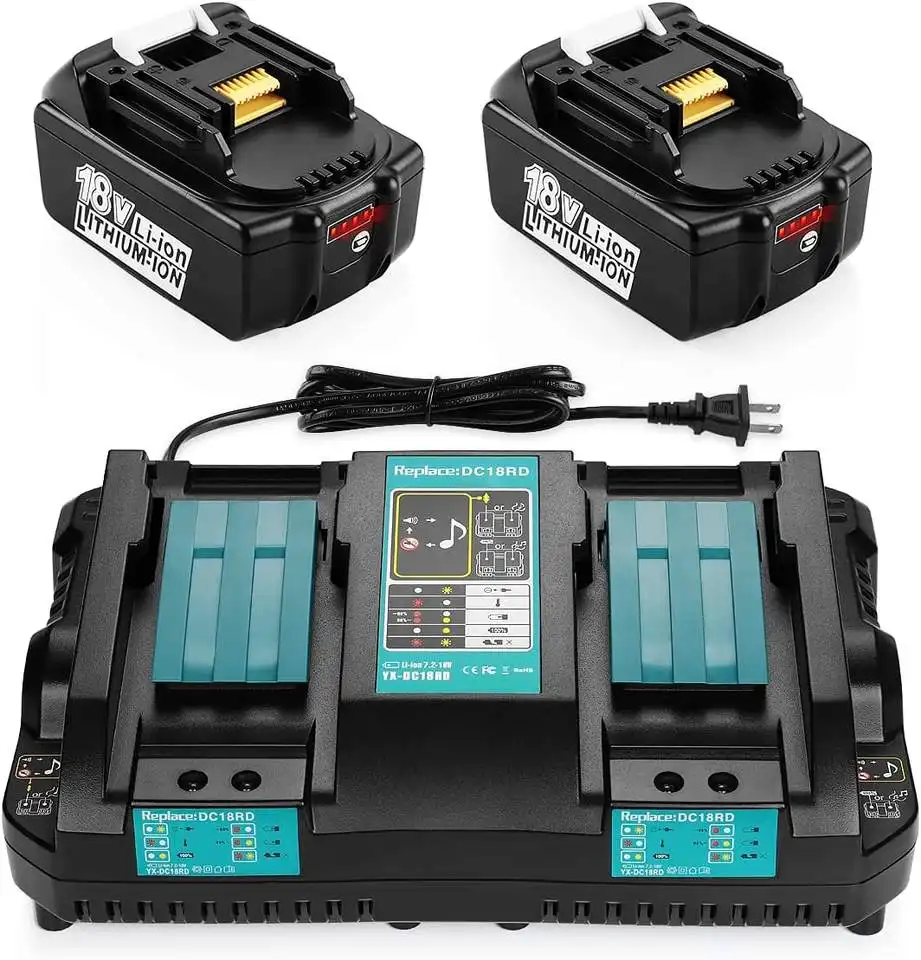 Ersatz für Makita 18V Lithium-Ionen-Akku BL1850B BL1860B BL1830B DC18RD für Makita 4A 120W Dual Port Rapid Charger