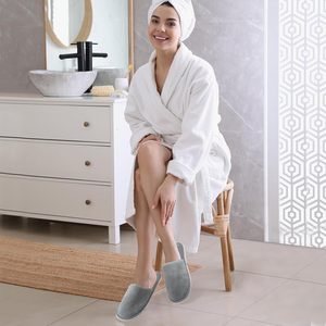 Pantoufles de luxe portables en tissu éponge gris de haute qualité avec logo personnalisé, semelle antidérapante, pour hôtels et spas (vente en gros) - Product Image 4