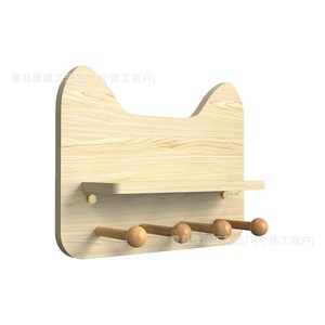 Wooden Cat Shaped Wall <b>Shelf</b> With <b>Hooks</b> For Home Entryway Storage Organization - Product Image 2