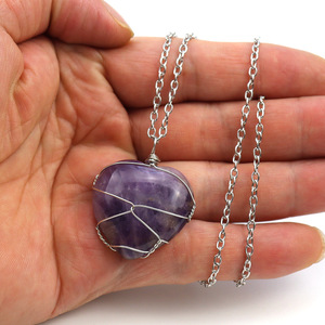 Nouveau Collier Artisanal en Argent en Forme de Cœur, Pierre Précieuse Naturelle Brute Améthyste Cœur de Pêche, Modè<span class=keywords><strong>le</strong></span> N550 - Vente Flash - Product Image 2