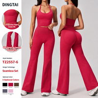 Ensemble de tenue de sport Dingtai pour femme : Leggings côtelés évasés et haut de yoga sans coutures, respirant, 2 pièces