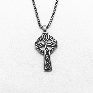 yunnique Celtic <b>Cross</b> Pendant Necklace Stainless Steel Unisex Fashion Jewelry 316L Metal <b>Chain</b> For Men Women Trendy Design - Product Image 1