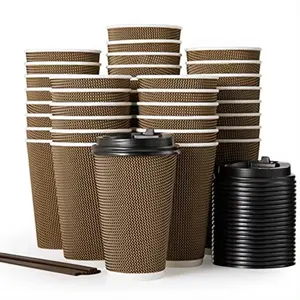 Tasse à café jetable de haute qualité gobelets en papier peint ondulation compostables pour boissons chaudes