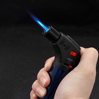 Briquet coupe-vent transparent pour cuisine, type flamethrower, avec jet de feu bleu verrouillable, rechargeable, pas cher, pour fumer