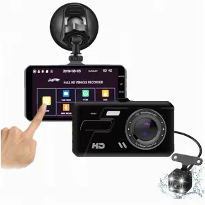 Yikoo Full Hd 1080P Dual Auto Camera 4.0 Inch Ips Touchscreen Nachtzicht Voor En Achter Auto Zwart doos