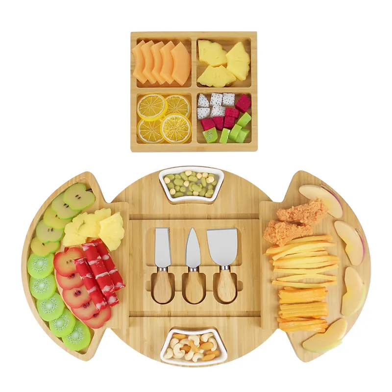 Bamboo Wood Charcuterie Board Cheese Cutting Serving Platter Board Set With Knife Set