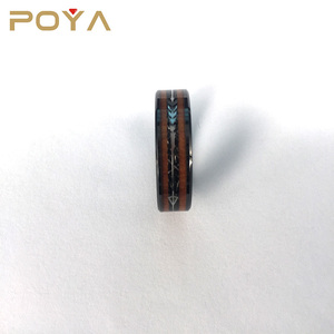 POYA 8mm anillo de cerámica negro para hombres mujeres boda banda de madera de <span class=keywords><strong>Koa</strong></span> flecha incrustaciones de caza de la joyería - Product Image 3