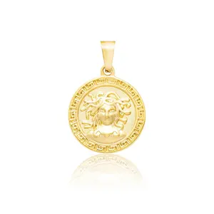 Gemnel Brass Hip Hop Men Jewelry Curb Link Chain <strong>Medusa</strong> Coin 18k Gold <strong>Necklace</strong> - Product Image 1