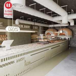 การออกแบบตกแต่งภายในร้านกาแฟและเบเกอรี่ เคาน์เตอร์โชว์อาหารแบบเร็วทำจากวัสดุแข็งแรงทนทาน ตู้ขายขนมปังไม้แบบคีออส - Product Image 3