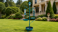 Station d'alimentation solaire en fer pour oiseaux, base de jardinière, crochets pour feuilles, mangeoires à graines, plateau de bain pour oiseaux, lanterne pagode, résistant à la rouille