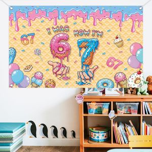 Decorazioni per Compleanno 6-7 Anni, Sfondo a Tema Gelato, Striscione 'Sono Finito di 6 Anni, Ora Sono 7', Decorazioni per Feste a Tema 'Sweet Drip' - Product Image 4