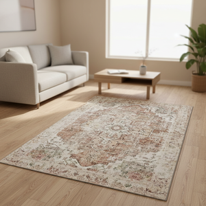 Tappeto Moderno con Design Orientale Astratto, Prodotto a Macchina, Sottile con Retro <span class=keywords><strong>in</strong></span> PVC, <span class=keywords><strong>in</strong></span> Poliestere Avorio Grigio, Lavabile - Product Image 4