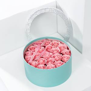 Sıcak satış çiçekçi kutusu yuvarlak pembe mavi hediye ambalaj <span class=keywords><strong>2</strong></span> adet Set çiçek kutusu şeffaf pencere ile - Product Image 2