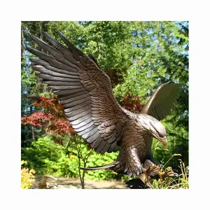 Современное украшение для сада, высококачественная металлическая скульптура животного, натуральный размер, Летающий орел, бронзовая скульптура для продажи