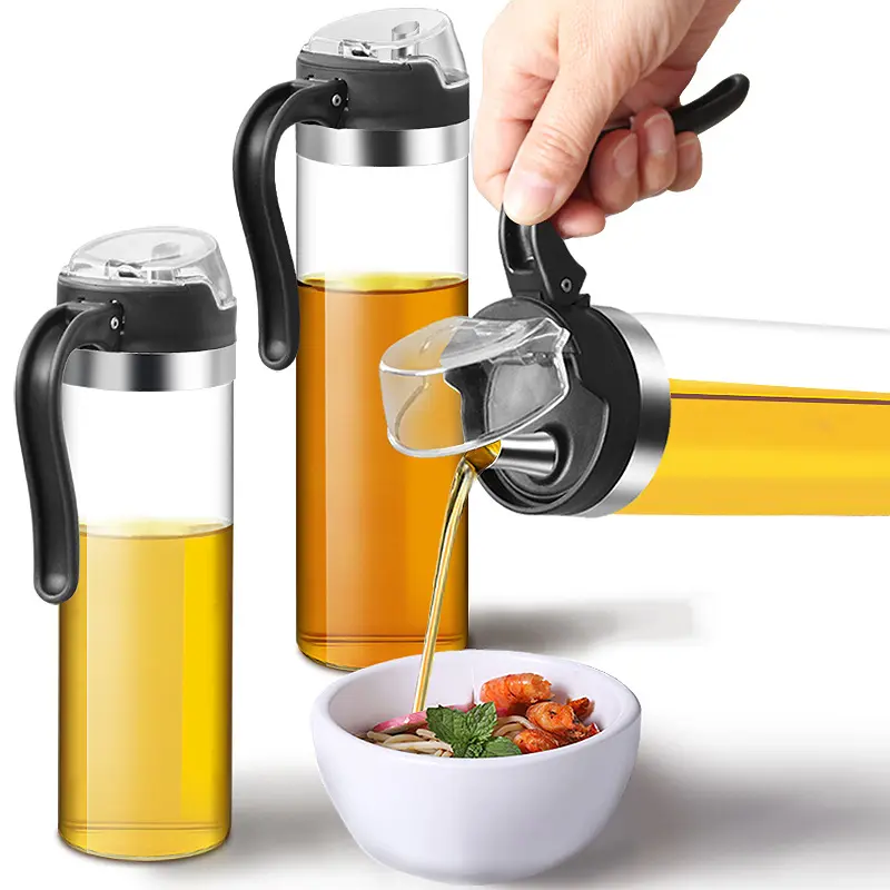 Accessoires de cuisine Bouteille d'huile de cuisson et de vinaigre en verre étanche avec couvercle rabattable en plastique pour huile de cuisson