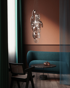 Lámpara de Araña de Cristal de Lujo, Estilo Nórdico Moderno para Sala de Estar, Villa, Diseño de Cristal Texturizado, Luz LED, Proyecto Mussels - Product Image 2