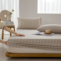 Parure de lit trois pièces en fibres synthétiques personnalisable, motif rayé vintage, drap-housse doux lavable en machine, pour l'exportation