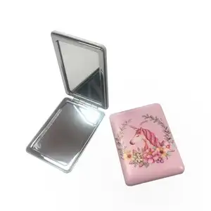 Quadratisches Einhorn-Design Faltbarer PU-Leder-Kosmetik-Kompakt-Taschen spiegel