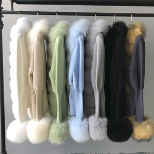 Animaux de compagnie, col en fourrure court, Logo personnalisé, personnalisé, <span class=keywords><strong>manches</strong></span> bouffantes, ceinture, vraie fourrure de renard, Cardigan, <span class=keywords><strong>pull</strong></span> en tricot, printemps automne - Product Image 3