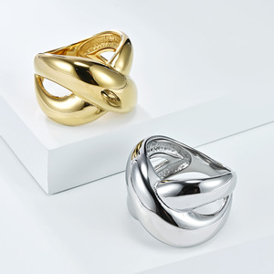 Geometric 18k Gold <b>Ring</b> Unisex Fashion Jewelry Steel Gold Color K-R1033 - Product Image 2