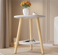 Table d'appoint ronde double couche de style nordique minimaliste avec pieds en bois massif, disponible en plusieurs tailles, pour chambre, salon, hôtel
