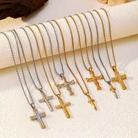 Collier en chaîne de bambou en acier inoxydable plaqué or 18 carats avec pendentif croix minimaliste, bijoux tendance Instagram, cadeau unisexe