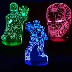 Newishホログラムアベンジャーズ3Dイリュージョンアニメlamparasアクリルテーブルデスクベースledランプ子供の部屋のインテリアナイトライト