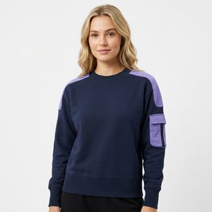 Sweat-shirt à col rond pour femme, color-block, manches longues, 100% coton tricoté, décontracté, pour l'automne, avec poche - Product Image 6