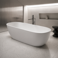 Vente en gros de baignoire autoportante élégante en surface solide ovale pour la décoration intérieure, baignoire en pierre artificielle