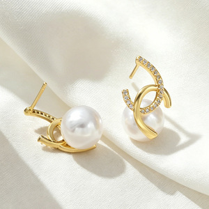 Pendientes de perlas de estilo francés para mujer, pendientes de fiesta con diseño geométrico, EDB 068 - Product Image 2