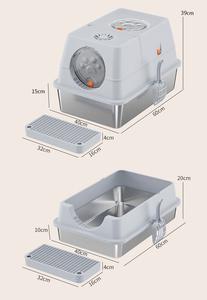 Top-Entry Flip Cover <span class=keywords><strong>Cat</strong></span> Litter Box Aço Inoxidável Totalmente Fechado Extra Grande Anti-Scatter <span class=keywords><strong>Cat</strong></span> WC para Gatos Grandes Com Pá - Product Image 6