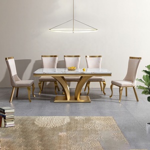 Table <span class=keywords><strong>de</strong></span> salle à manger Foshan, ensemble <span class=keywords><strong>de</strong></span> 8 places, design moderne, pieds en acier inoxydable, tables <span class=keywords><strong>de</strong></span> salle à manger en marbre - Product Image 2