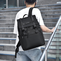 Mochila para Portátil con Solapa y Hebilla con Logotipo Personalizado, Impermeable, de Color Sólido, Moderna, Informal, para Estudiantes, para Uso Diario