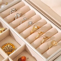 Boîte de rangement à bijoux multifonctionnelle en cuir double couche avec serrure, utilisée pour ranger bijoux, bagues, boucles d'oreilles et colliers