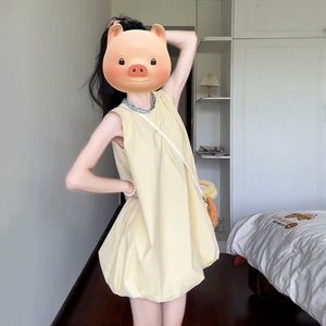 Yellow Sleeveless Suspender Dress For Women Natural Waist Tulip Skirt Solid Color Beach Vacation Look - Product Image 3