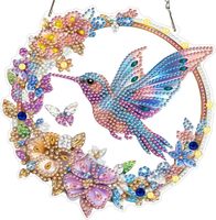 Kit de loisirs créatifs attrape-soleil en diamant DIY, motif colibri et couronne de fleurs, pour décoration de fenêtre et de maison, cadeau artisanal