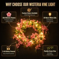 Guirlande lumineuse à fleurs de glycine, sécurité IP44, couleur personnalisable, largeur réglable, alimentation par batterie, télécommande, variateur d'intensité, pour toile de fond de mariage, OEM, vente en gros