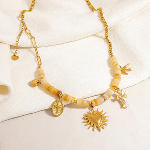 Fashion Chains <b>Necklace</b> With Natural Stone Beads Heart Cross <b>Swallow</b> Design 18k Gold Plated Clavicle Chain Gift Jewelry - Product Image 2