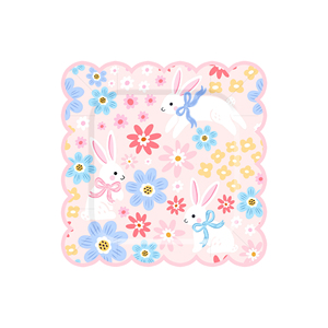DAMAI Nouveau set d'assiettes en papier jetables à thème lapin, rose et bleu, avec nœud en dentelle ondulée, pour le festival de Pâques - Product Image 3