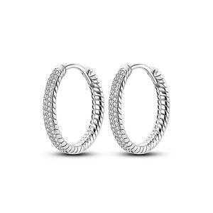 Eleganti Orecchini a Cerchio in Oro Bianco con Diamanti Taglio Brillante Rotondo Incastonati a Canale, Argento 925, Gioielli Classici da Donna per Uso Quotidiano - Product Image 6