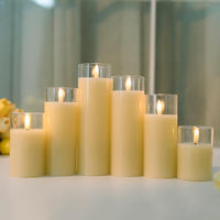 Senmasine Lot de 5 bougies sans flamme en verre avec télécommande, effet de flamme vacillante, mèche en cire véritable, bougies LED à piles, 5,5*10/13/14/16/18cm